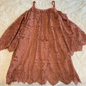 Pink lace off the shoulder dress